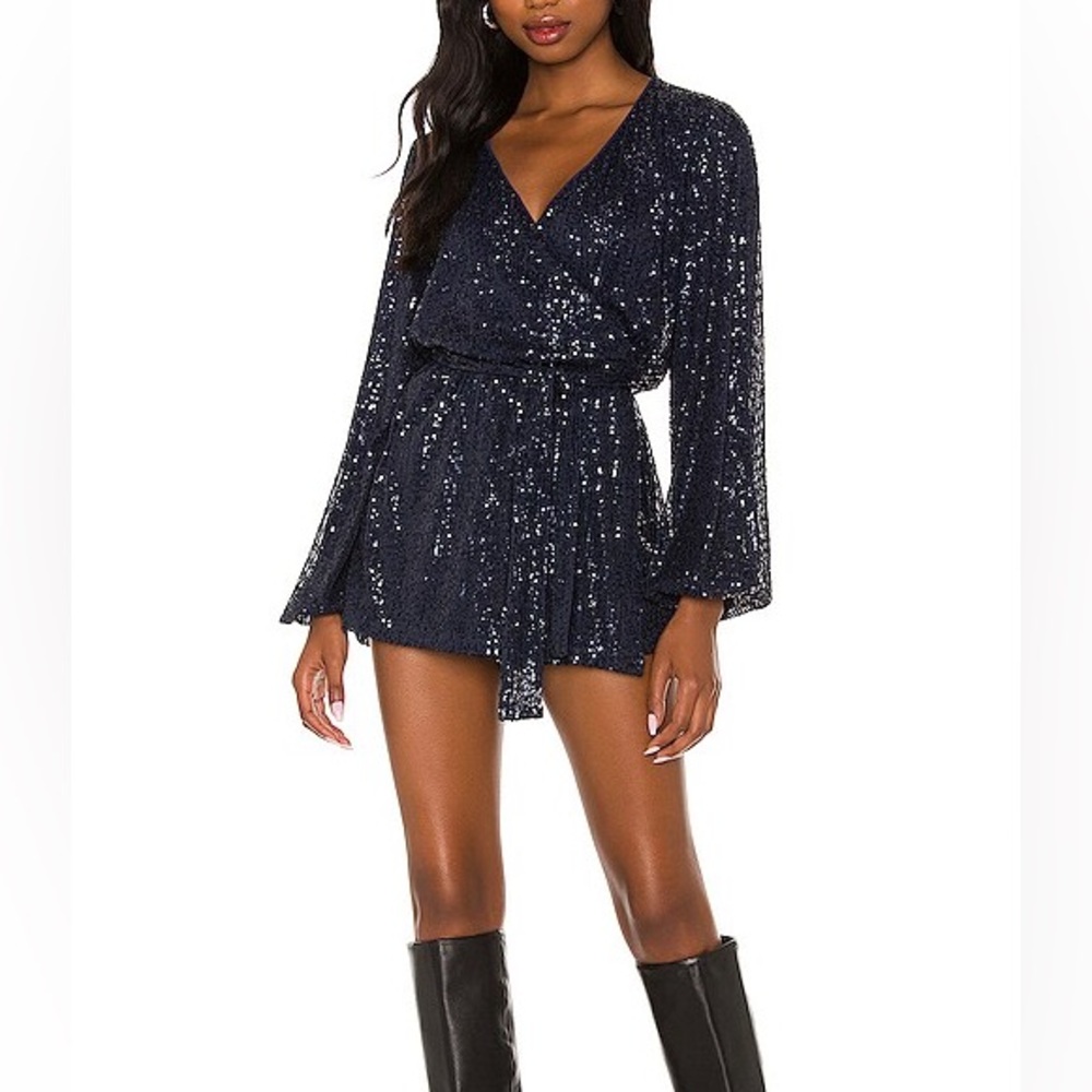 FREE PEOPLE Christa Sequin Romper in Blue